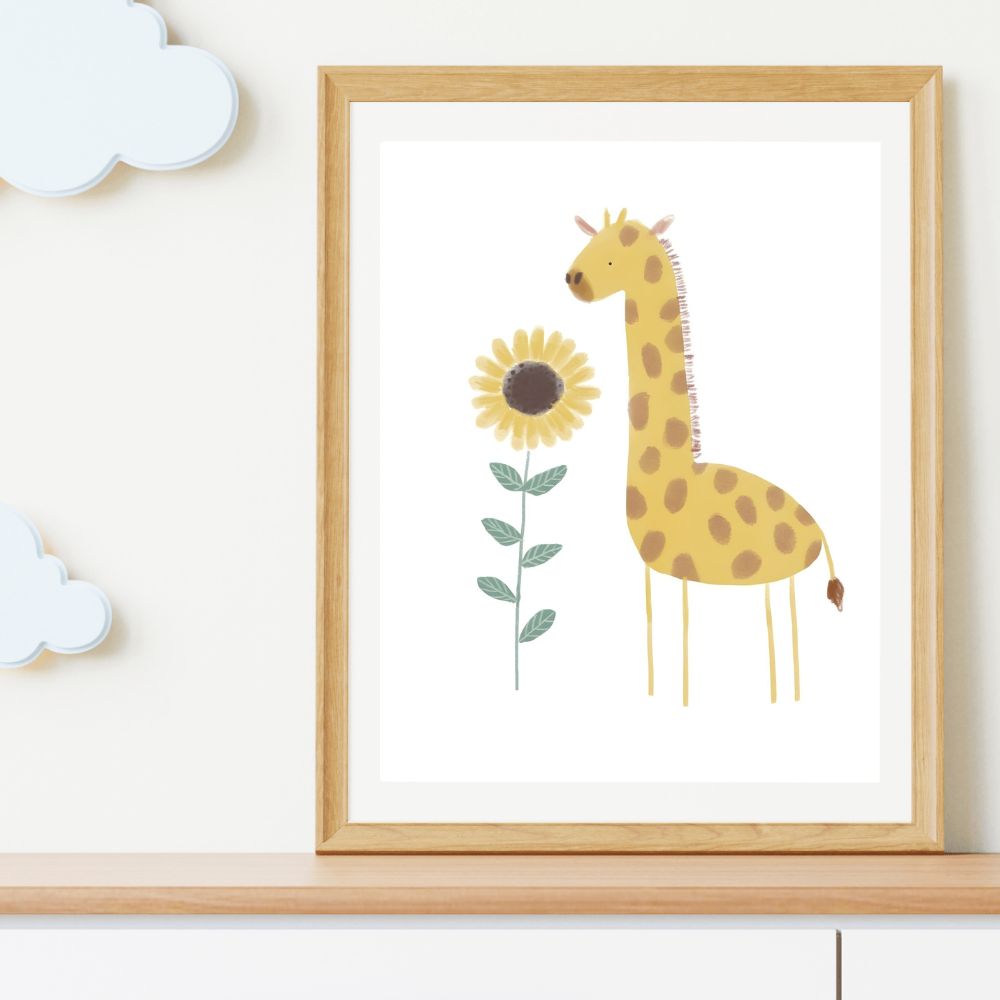 Giraffe with Sunflower Print