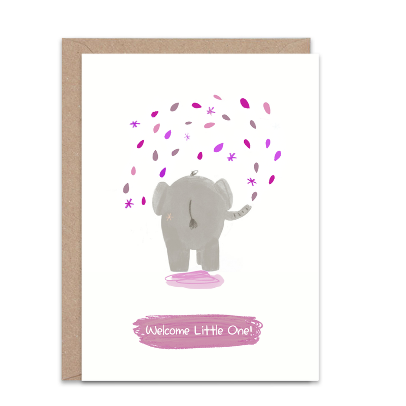 Pink Elephant Baby Girl Card. Welcome Little One! - Mind+Moon