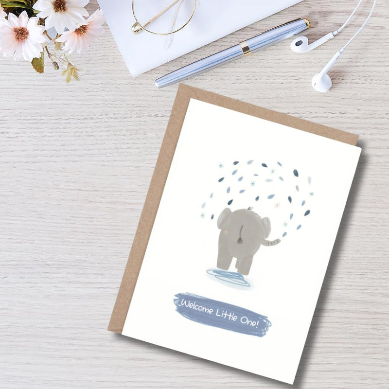 Blue Elephant New Baby Boy Card: Welcome Little One! - Mind+Moon