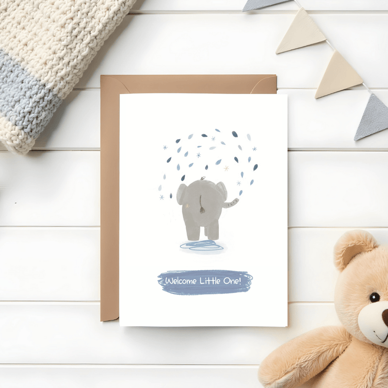 Blue Elephant New Baby Boy Card: Welcome Little One! - Mind+Moon