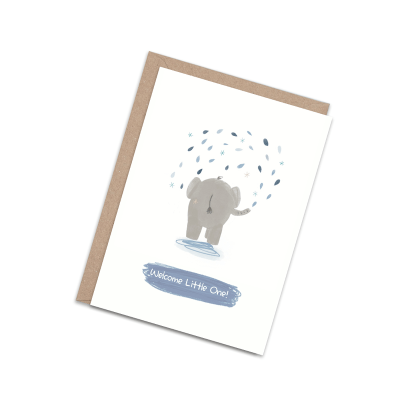 Blue Elephant New Baby Boy Card: Welcome Little One! - Mind+Moon